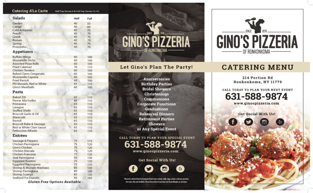 CATERING MENU Gino's Pizza Of Ronkonkoma