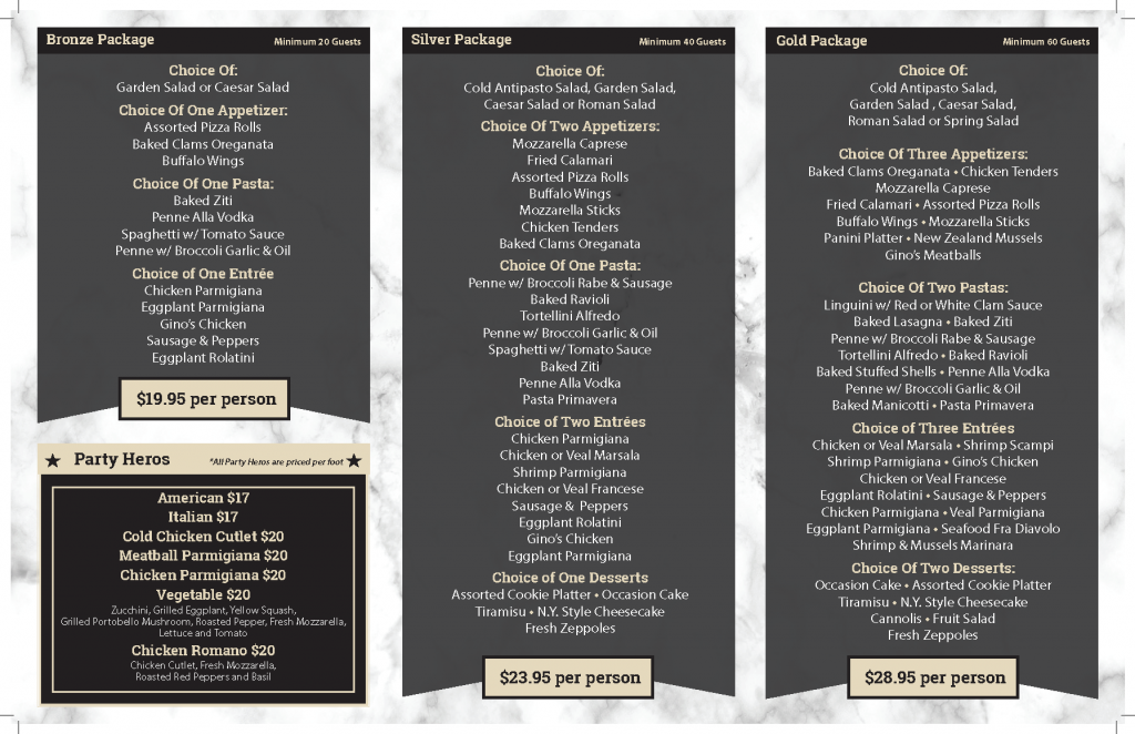 CATERING MENU Gino's Pizza Of Ronkonkoma