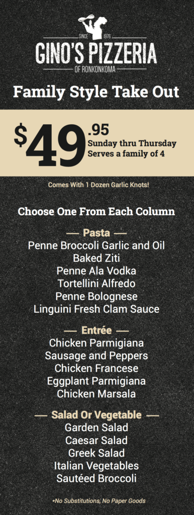 Family Menu - Gino's Pizza Of Ronkonkoma